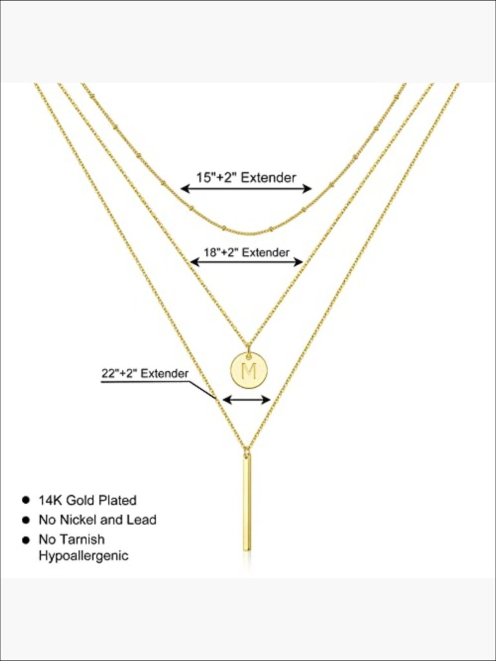 14K-Gold-Plated Layered Initial Necklace with Adjustable Chains - Picture 5 of 7